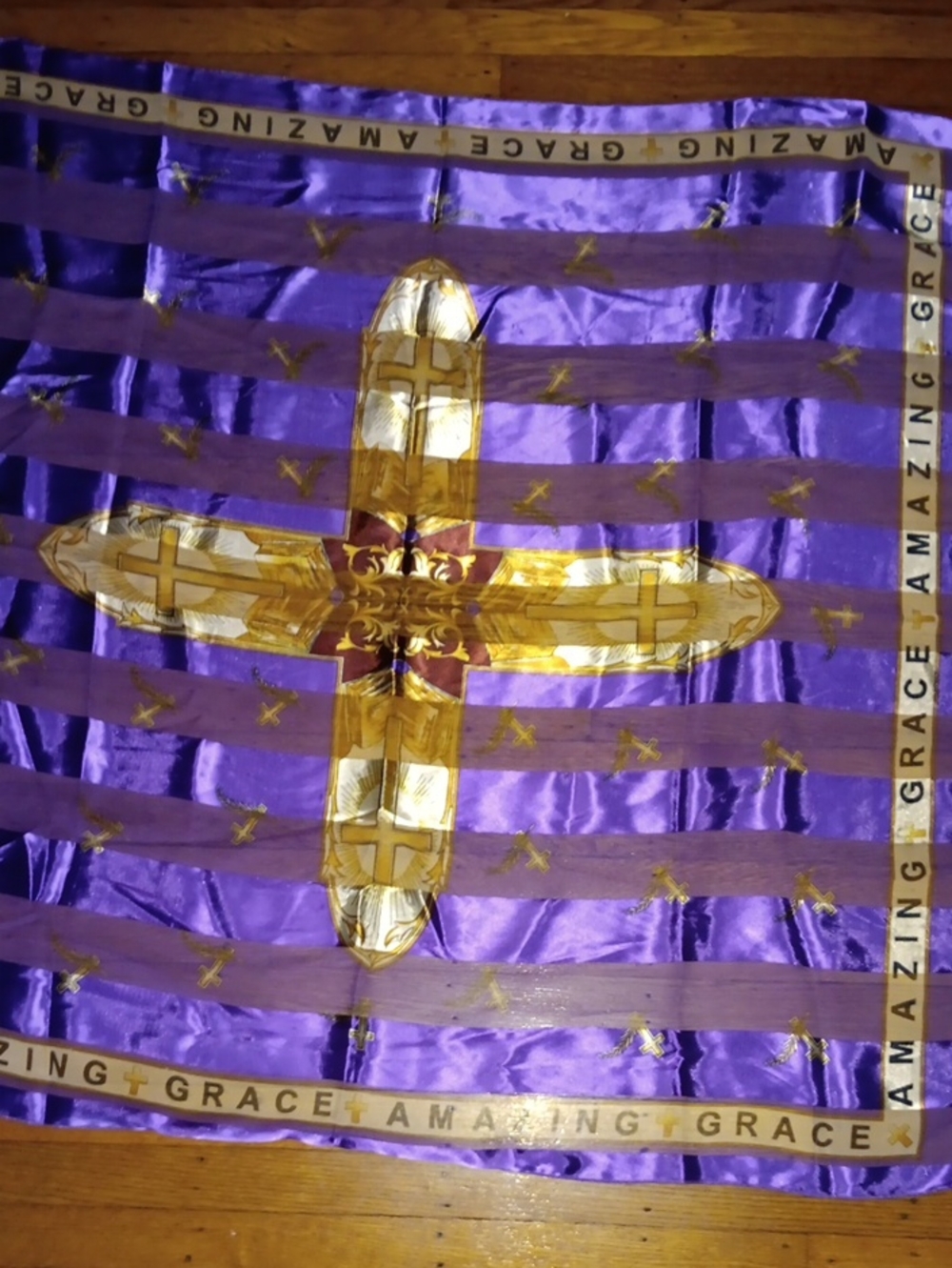 Purple Silk Scarf with Gold Cross Motif